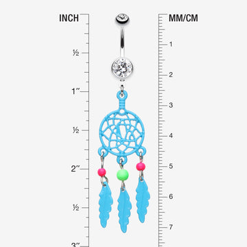 Detail View 1 of Enchanted Links Dream Catcher Belly Ring-Teal